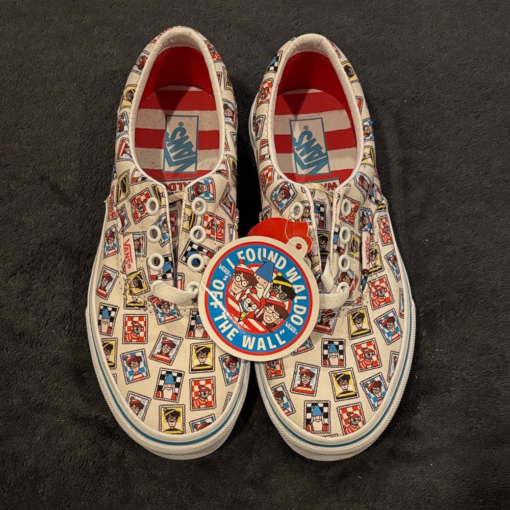 Vans Kids Slip-On Sneakers - White with Red, Blue and Black Pop